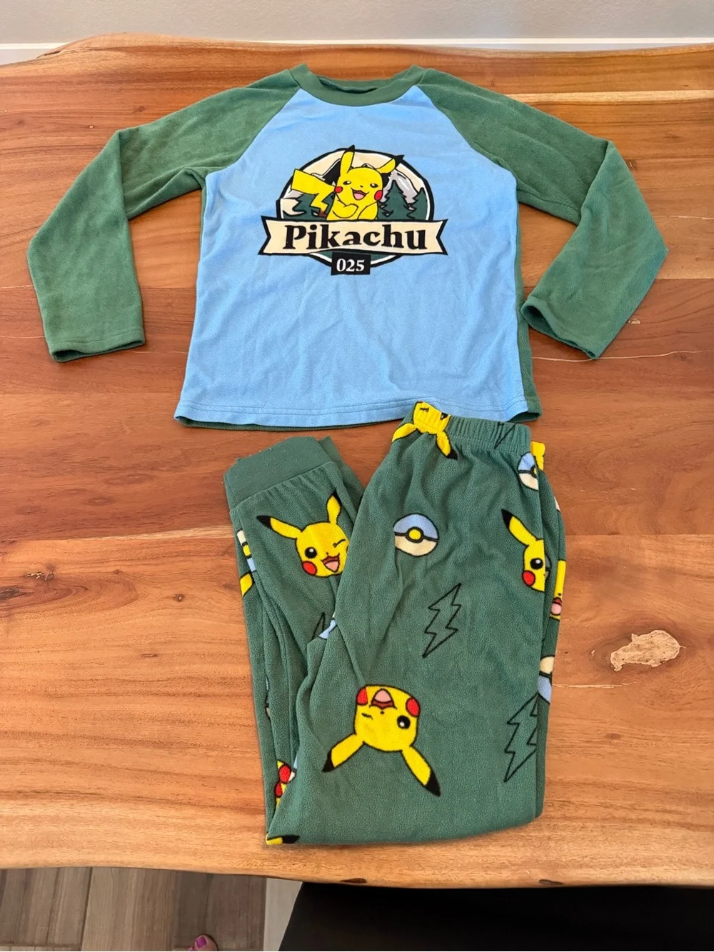 Pokemon Kids Pajama Set - Light Blue & Green with Pikachu